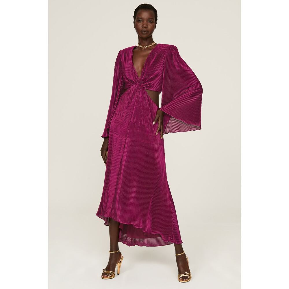 Ramy Brook Kimberly Dress Small Purple Charmeuse Long Sleeve V-Neck Cutout